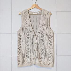 Vintage 90s Liz Claiborne linen cotton pointelle hand knit long vest
